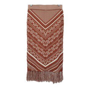 Monoreno Fringed Midi Skirt Sz L Burnt Sienna Ivory Chevron Aztec Stretch Pencil